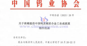 關(guān)于商榷提供中國(guó)鎢及硬質(zhì)合金工業(yè)成就展物件的函